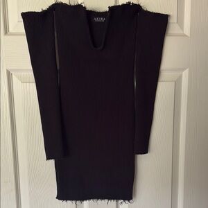 Akira Off the Shoulders Black Frayed Ribbed Dress - Size Large